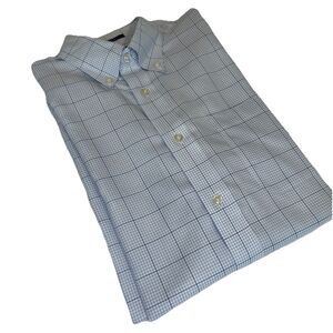 Lands End Men’s Button Down Long Sleeve Windowpane Light Blue Plaid 15 1/2-33